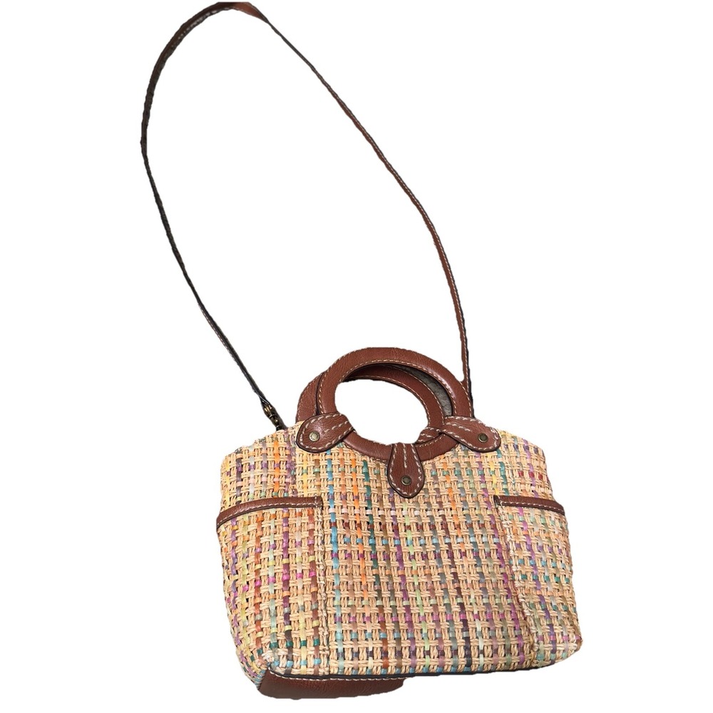 Fossil Small Handbag Leather Woven Straw Shoulder / Crossbody Purse